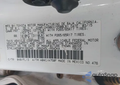 2015 Toyota Tacoma Base V6 z USA, uszkodzony, nr VIN 3TMLU4EN0FM188246